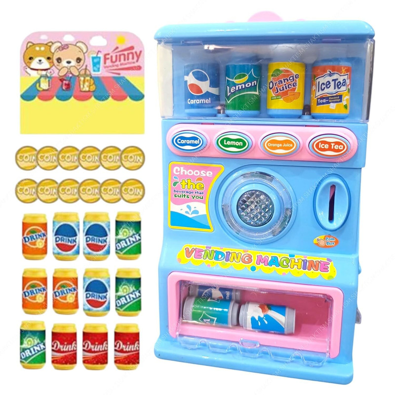 NIYAMAT Kids Mini Vending Machine Toy with Coin Slot, Drink Dispenser, Pretend Play Set(Multicolor)