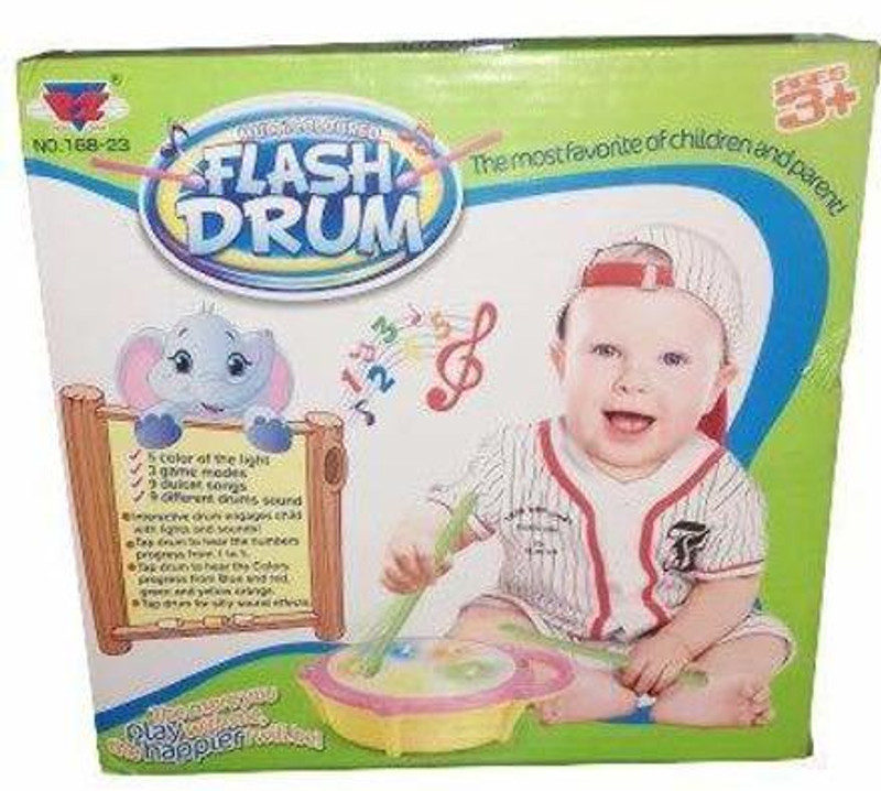 Skyler Collection 3D Flash & Musical Drum with plastic sticks(Pink)
