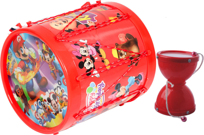 khushi enterprise Musical Medium Damru(8.3x10.2cm) with Long Drum(17.4x17.8cm)(Red)