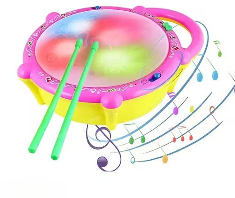 Lallafy Flash Drum Toy with 2 Mallets| Multicolor 3D Light Musical Instrument for kids(Multicolor)