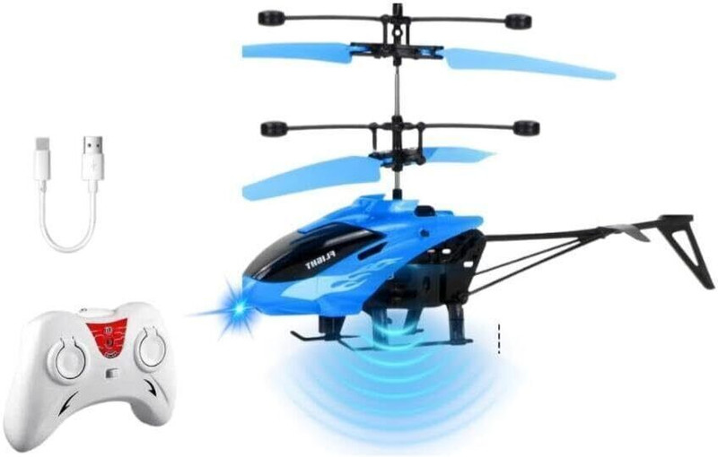 MONEYMAYA Light Helicopter with Remote Control & Hand Gravity Sensor – Flying Toy for Kids(Blue)