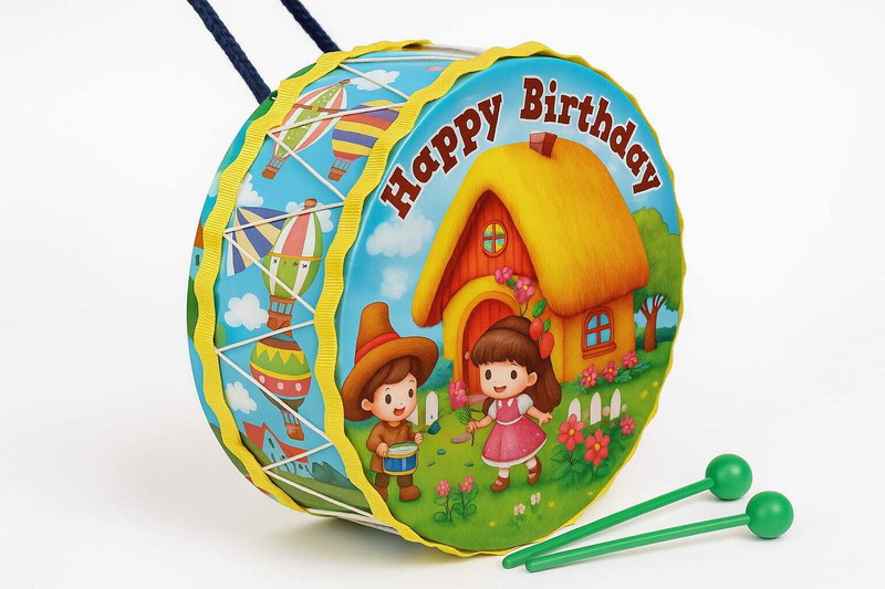 Rattan Traders Drum Toy/Musical Instrument/drum Set for kids/drum Toy With 2 sticks(Multiprint)(Multicolor)