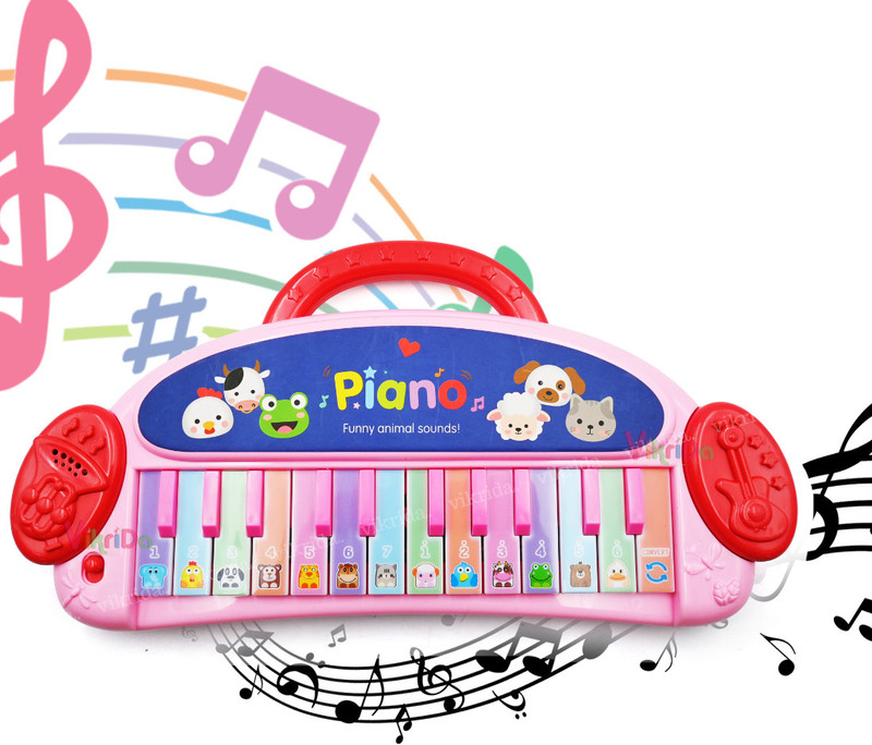 VikriDa Multi-Functional 24 key Portable Musical Toy with Funny Animal Sounds(Pink)