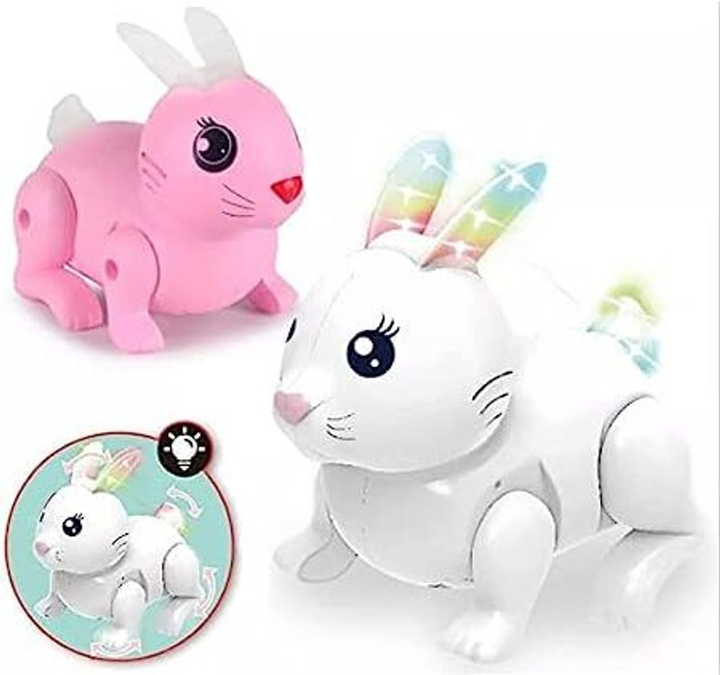 Adhira Toys Jump & Walk Rabbit/Bunny, Sweet Sounds & Blinks Colored Lights,Move Tail etc(Multicolor)