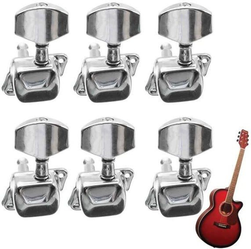 Power Up 6pcs Semiclosed Tuners Tuning Pegs with Accs for Electric Acoustic Guitars(Silver)