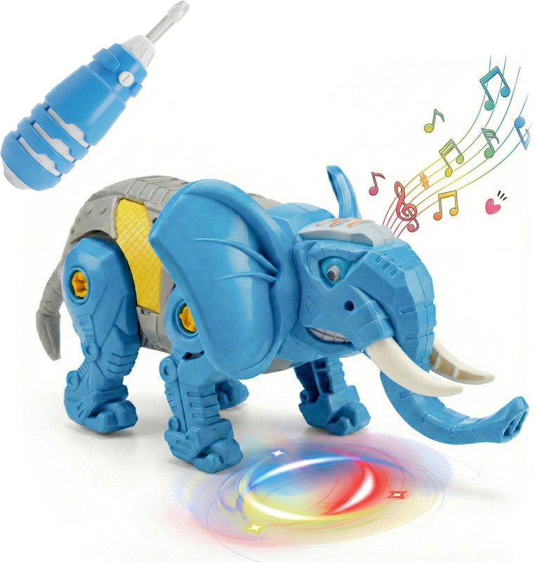 Kidsmate DIY Elephant Robot Toy for Kids, Battery Powered Walking Animal, Sound & Music(Blue)
