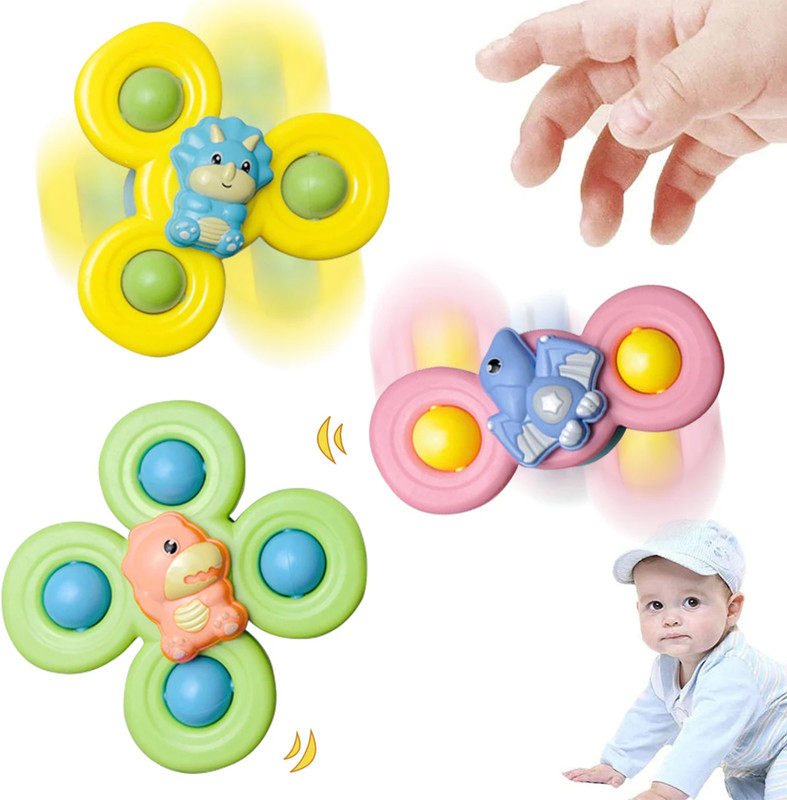KIDOLOGY 3-Piece Spinner Toy Set for Babies: Perfect for Bathtub, High Chair Tray(Multicolor)