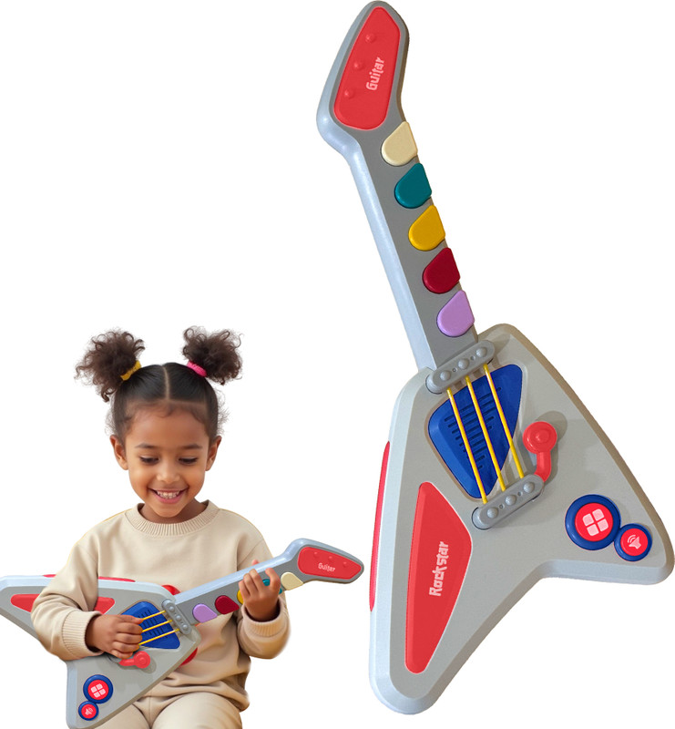 KIDOLOGY Electric Guitar Musical Instrument Toy for Kids Ages 3+ (Multicolour)(Multicolor)