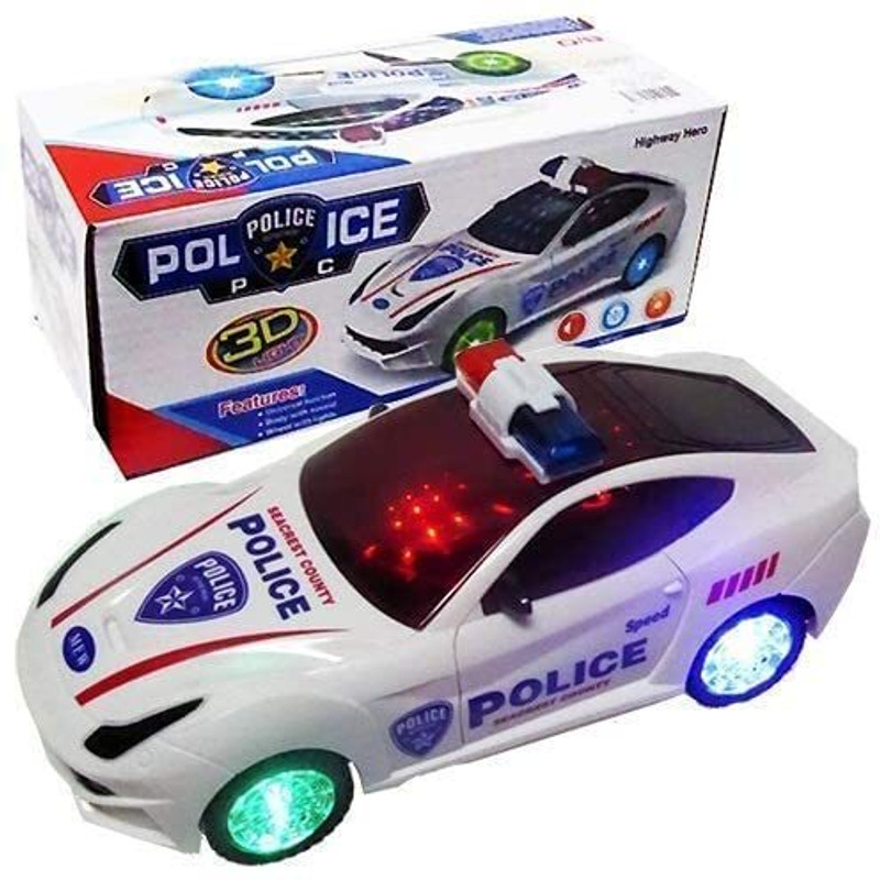 RG TRADERS Police Car with 3D Flashing Light & Sound 360 Degree Rotating(White)