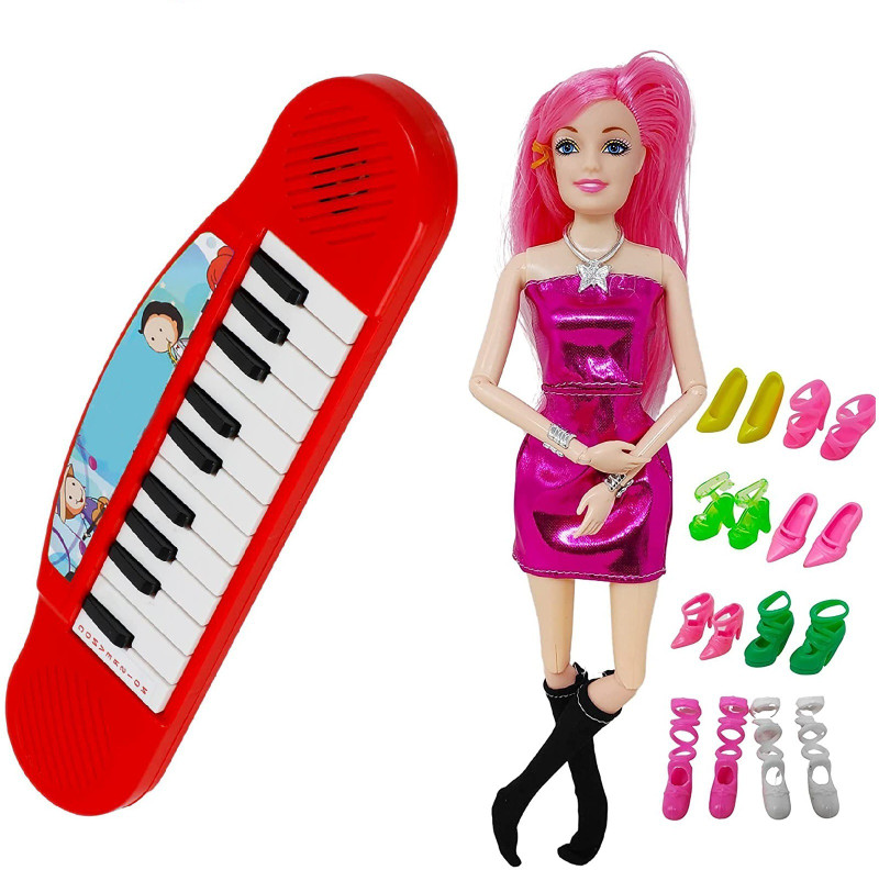KHYALI Combo Of Baby 22 Key Piano Keyboard With Flexible Stylish & Beautiful Doll (RED)(Red)
