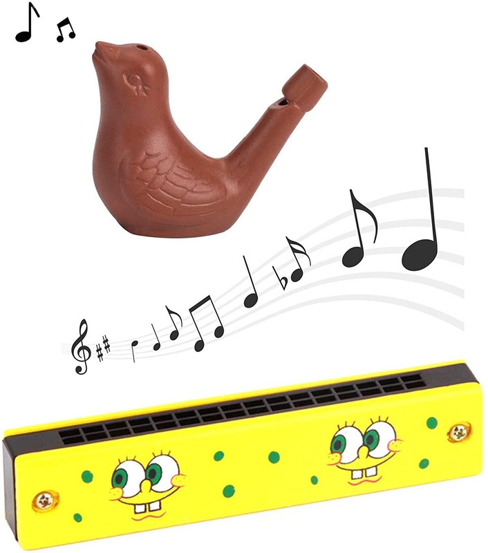 Kishore collection Wooden Mouth Organ Harmonica Terracotta Clay Bird Water Whistle(Combo of 2 Toys)(Multicolor, Brown)