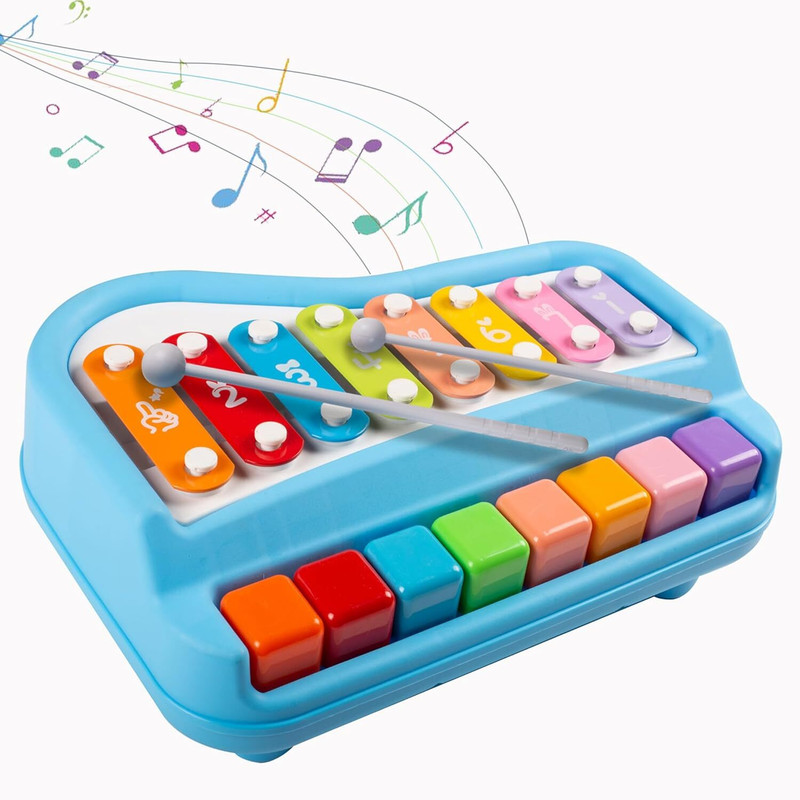 Kidoyz Musical Piano & Xylophone Toy | Colorful Keyboard with Metal Plates & Mallets(Multicolor)
