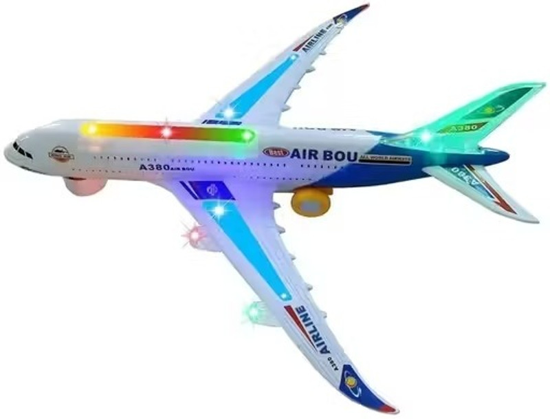 Cartebazaar Musical Bump & Go Aeroplane Toy with Light & Sound(White)