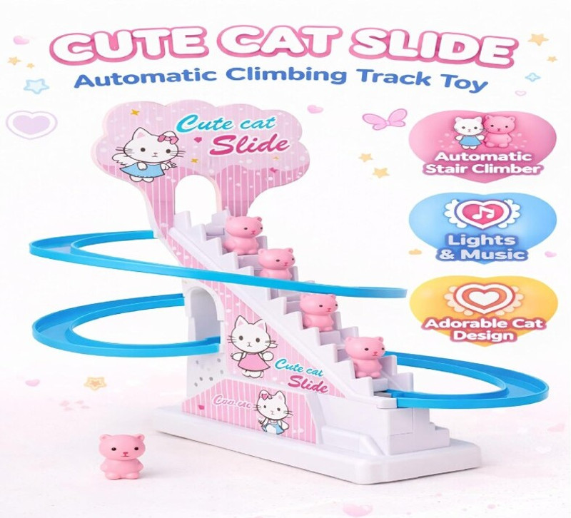 Toys World Cute Cat Slide Automatic Climbing Track Toy with Lights & Music(Multicolor)