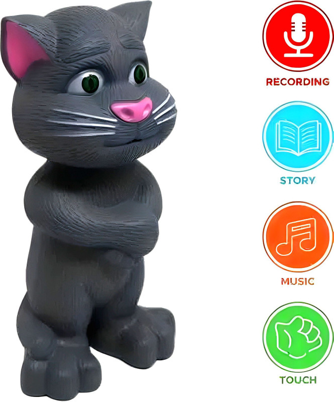 RavAry Talking Tom Cat Toy for Kids Speaking Repeats What You Say | Musical Toy |(Grey)