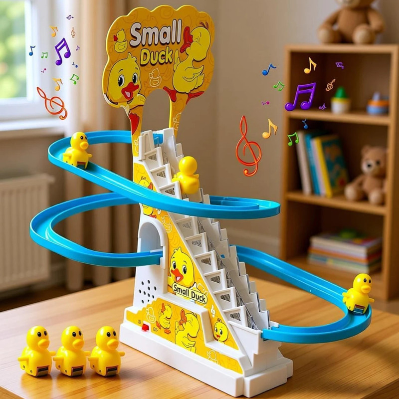 Helistr Musical Duck slide Toy Auto-Climb Stair Track Set with Lights Slide Toy for Kids(Multicolor)