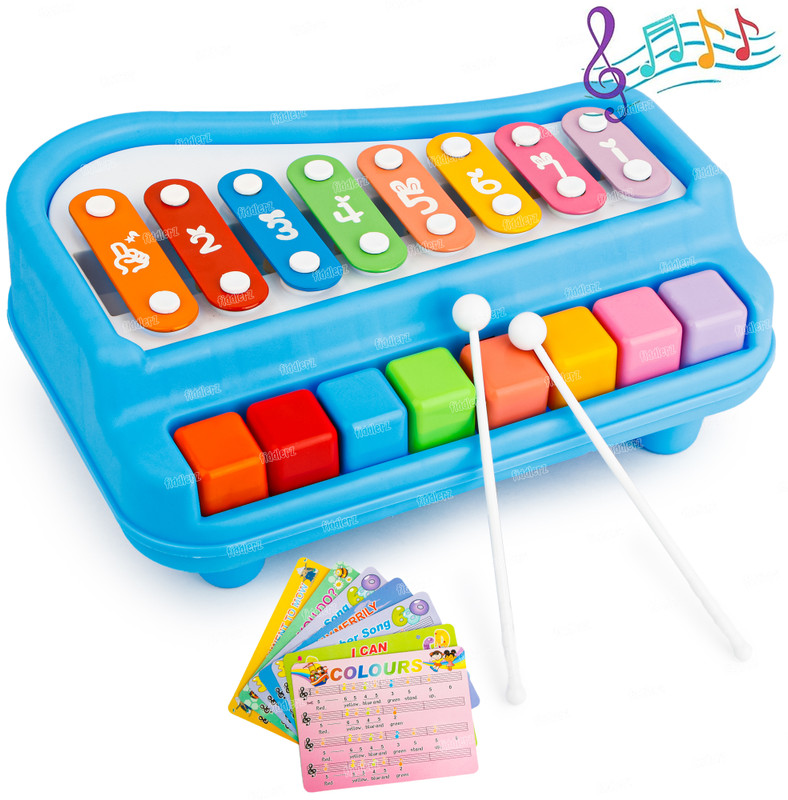 FIDDLERZ 2 in 1 Baby Xylophone Piano Musical Toy for 1 - 3 Year Old Kids 8 Keys(Blue)