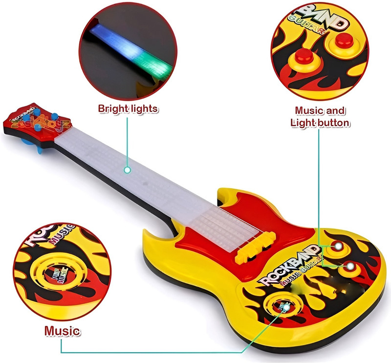 Zenex store String Stylish Musical Guitar Handheld Best Toy Gift with Light for kids(White)