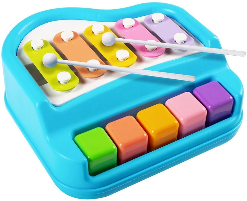 JIPSY 2-in-1 Piano Xylophone for Kids – 5 Key Musical Toy with Mallets, Multicolor(A2)(Multicolor)