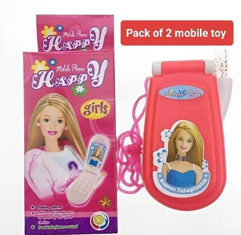 mehrroots International Mehrroots Barbie Style Toy Mobile Phone for Kids | Light & Sound Toy (Pack of 2)(Pink)