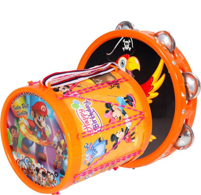 khushi enterprise Musical Khanjri(23.7x5cm) with Long Drum (17.4x17.8cm)(Orange)
