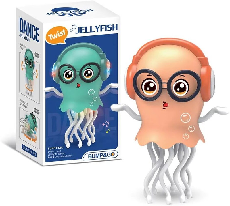 Windcomm Dancing Jellyfish Toy for Kids with Music, LED Lights & 360° Bump-and-Go Action(Multicolor)