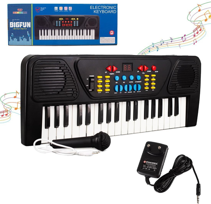 Jericos Musical Sound Toys 37 Key Piano Keyboard Toy with Recording and Mic and Adapter.(Multicolor)