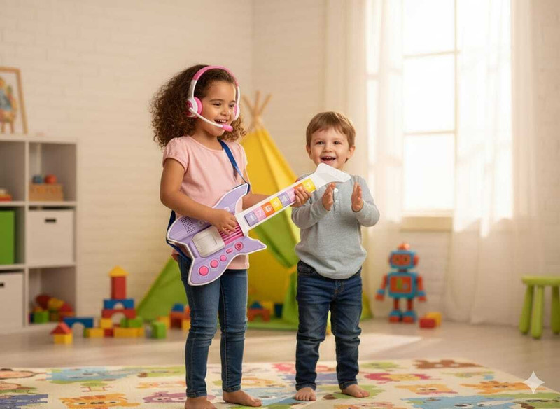 RUDRASA Musical Guitar with head Mic, Light & Sound, Pre-loaded Music, Rhymes & Sounds(Multicolor)