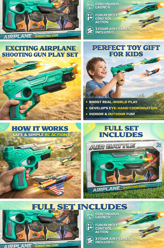 BBG FK_Airplane Launcher Gun,Safe and Fun Shooting Guns for Kids_TW(Multicolor)