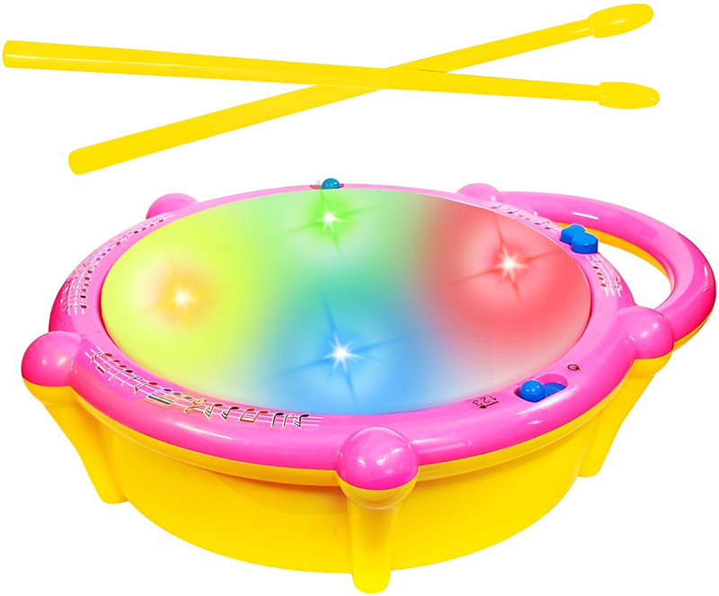 TINCHBAY Kids Musical Drum Toy with 3D Lights & 2 Mallets Battery Operated multicolour(Multicolor)