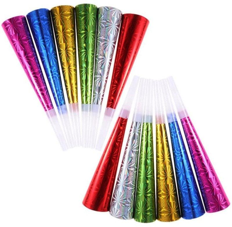 PopTheParty Kids Birthday Party Sport Maker Trumpet Paper Plastic Horn Blowout Whistle(Multicolor)