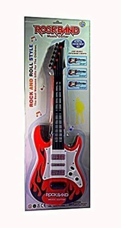 KHELOZZ RockBand Music Guitar With Light and Pre-stored Notes with Nylon wires for Kids(Multicolor)