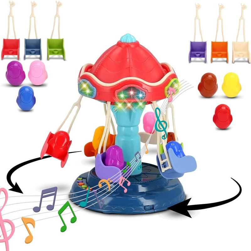 Wembley Merry Go Round Amusement Park Toy DIY Rotating Swing Ride with LED Lights(Multicolor)