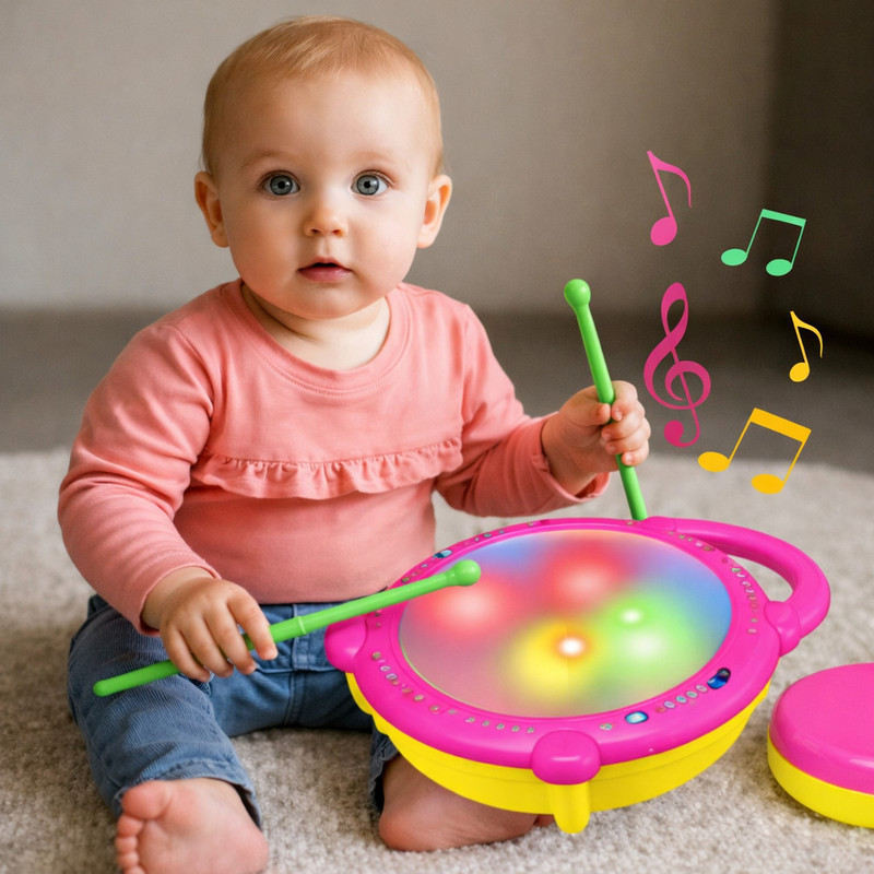 Glimring Drum Toy with Flash Light & Music Effects (Multicolor)(Multicolor)