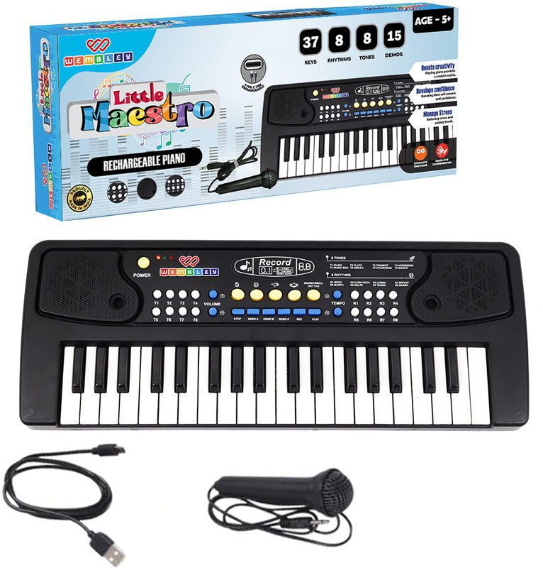 Wembley 37-Key Kids Piano with Mic Toy(Black)