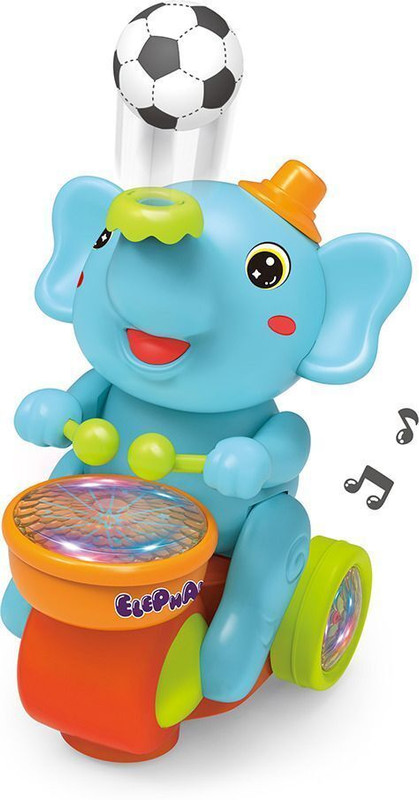 URBAN TOTS Musical Elephant Toy for Kids | Light-Up Drum, Music & Moving Ball(Blue)