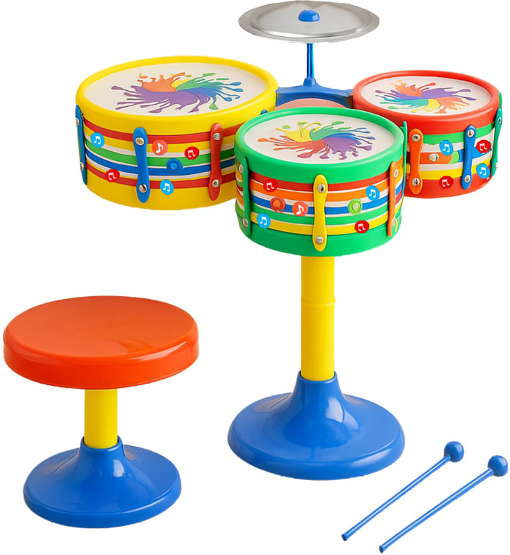 Kidsmate Lil’ Beats Drum Set for Kids For 3 Yrs + | 3 Drums, 1 Cymbal, Drumsticks & Stool(Multicolor)