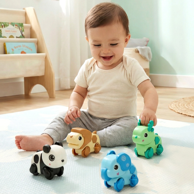 R for Rabbit Orapple Safari Wind-Up Animal Toy Set (Pack of 4)(Multicolor)