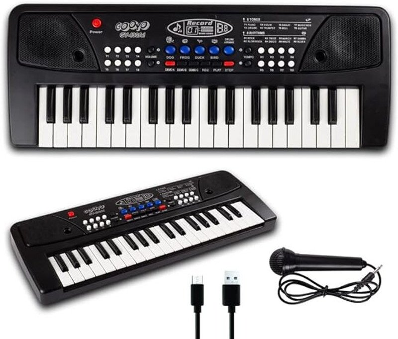 FUN EXPRESS Kids Piano with Mic 37 Keys Keyboard Toy with 8Rhythms,8 Tones,6 Demos(Black)