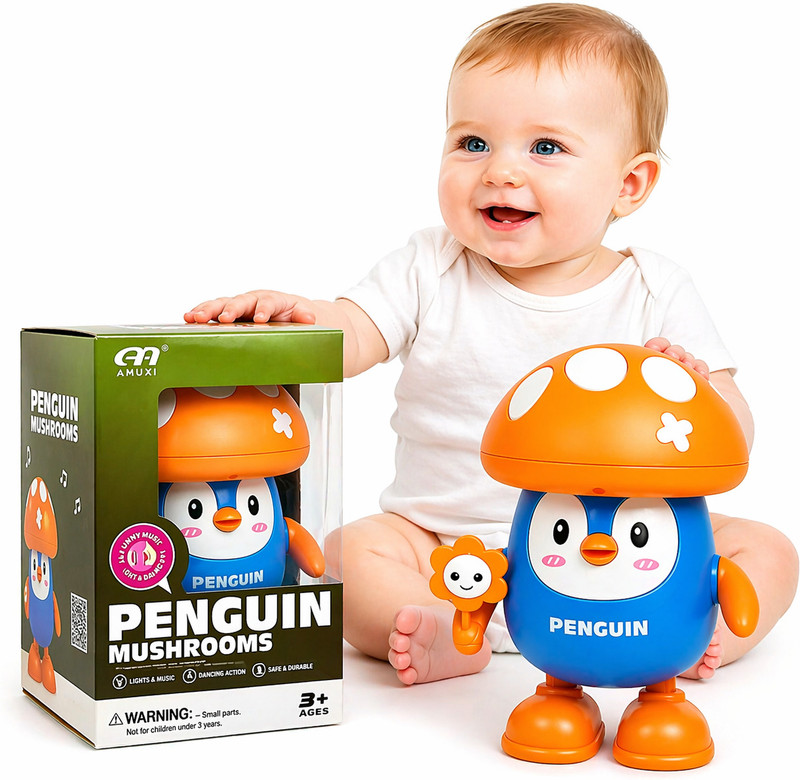 Buddynjoy Musical Mushroom Penguin Dancing Toy with Recording, Light & Movement Kids Toy(Multicolor)