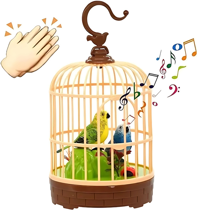 Chigy Wooh Singing Moving Chirping Beautiful Electronic Bird Pet Toy in Cage Hanging cage(Multicolor)