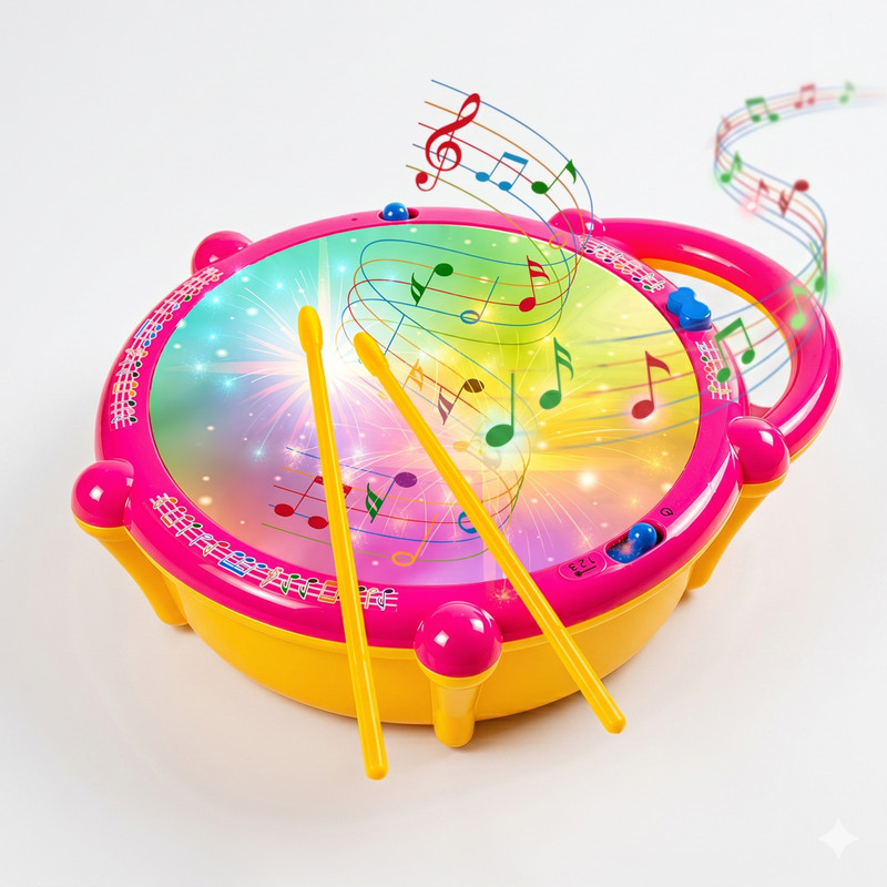 WORLD OF TINY Kids New Musical Drum Toy with Lights & Sound, LED Light-Up Set(Multicolor)