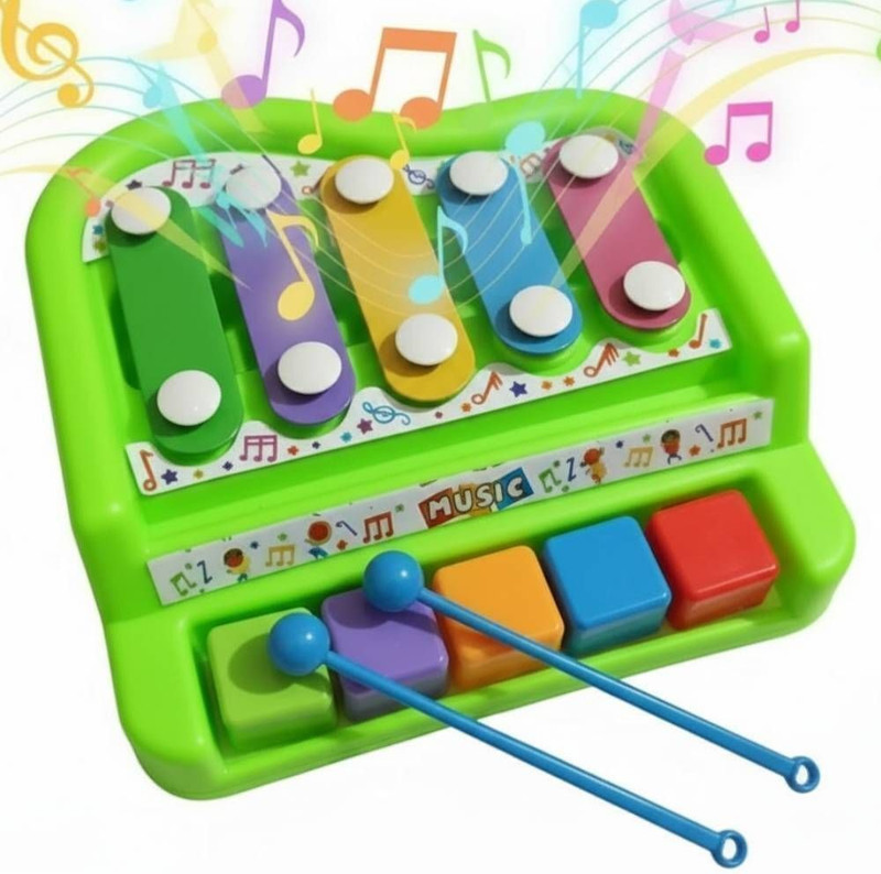 Alvero 2-in-1 Kids Musical Xylophone Toy, Piano Keys & Mallets Educational Instrument(Green)