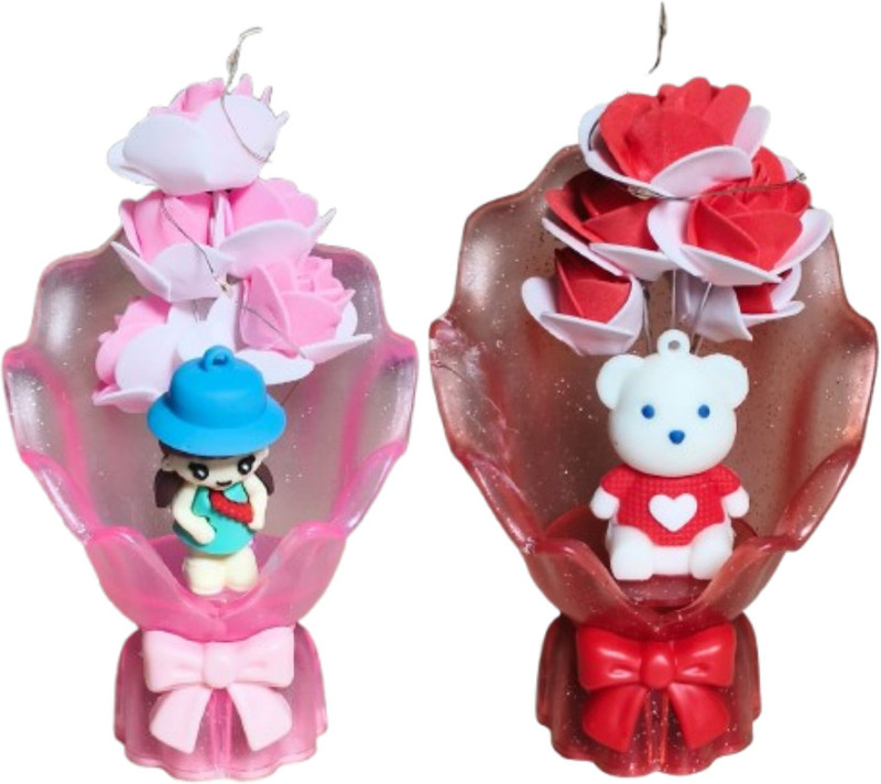 MERRILY Teddy Bear & Doll Artificial Flowers Gift Toy with LED Lights(Multicolor)