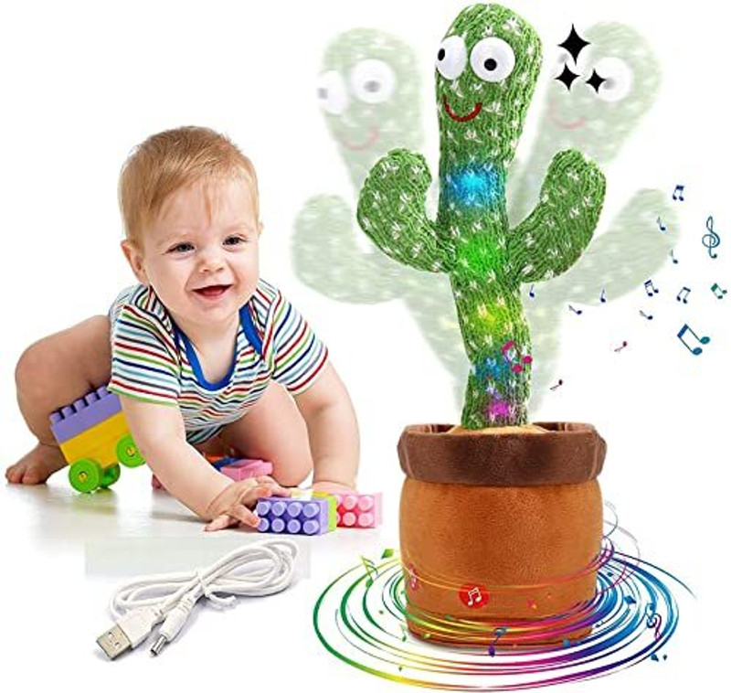 Sonpal Dancing Cactus Talking Toy, Cactus Rechargeable Toy Singing Recording Repeat(Brown, Green)