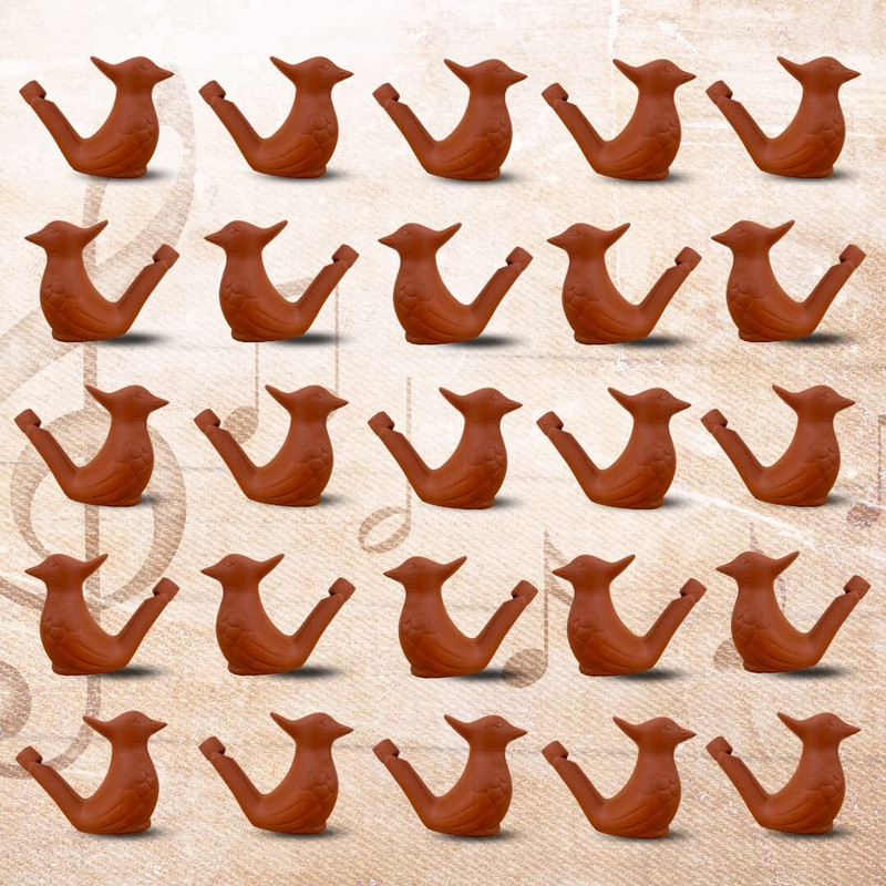 Kishore collection Clay Bird Water Whistle Toy for Kids, Return Gift, Blow Sound Toy (25 Pieces)(Brown)