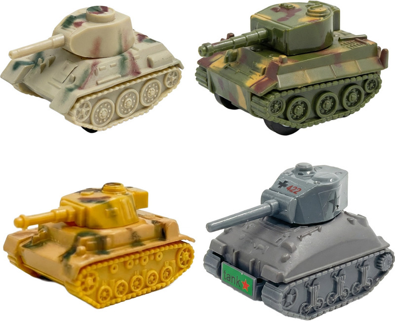 Joy Junction Mini Racer Battle Tank with 360° Rotating Turret, Pack of 4 (Multicolors)(Multicolor)