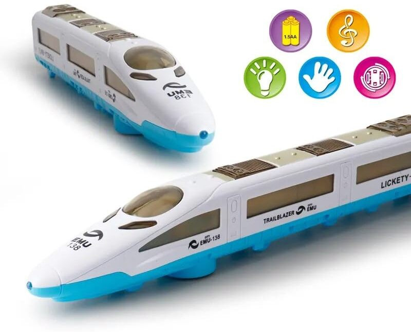 Taabar Speed Bullet Trains for Kids with 3D Flashing Lights & Funny Musical Sounds(Blue, White)
