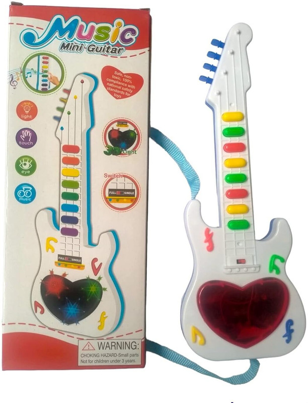 GOSHOPPE ENTERPRISES Cute Heart Design 3-d Handheld Musical and Light Electronic Toy Guitar(Multicolor)
