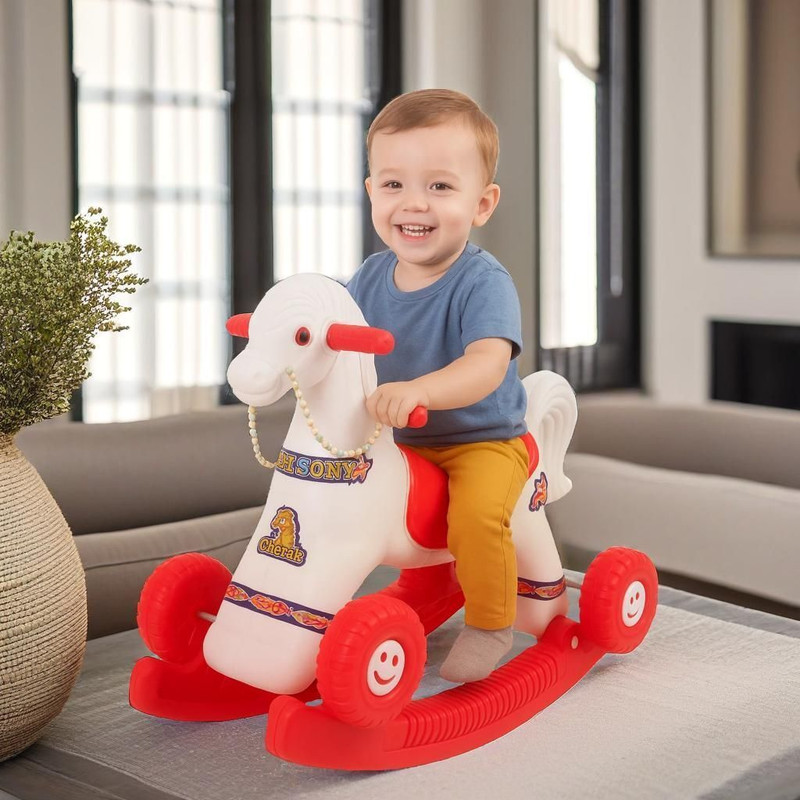 TOYPROFESSOR Boy's and Girl's 2 in 1 Baby Horse Rider/Rocker for Kids 1-3 Years Birthday Gift(Red)